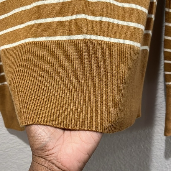 LOFT Striped Rib Trim V Neck Sweater Golden Camel Sz X Small  Effortless Casual - Picture 6 of 9